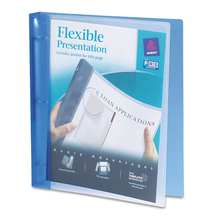 Flexible View Binder with Round Rings, 3 Rings, 1" Capacity, 11 x 8.5, Blue