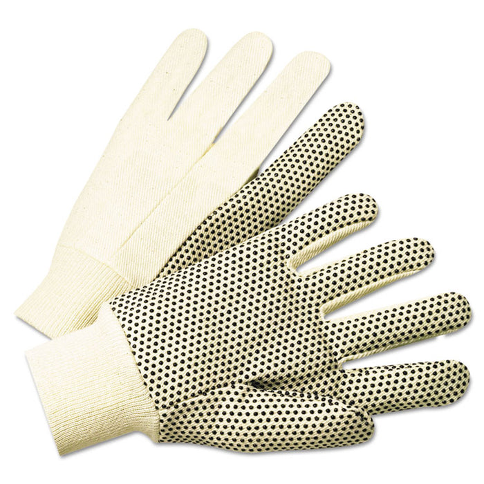 1000 Series PVC Dotted Canvas Gloves, White/Black, Large, 12 Pairs