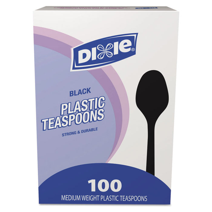 Plastic Cutlery, Heavy Mediumweight Teaspoons, Black, 100/Box