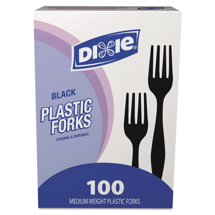 Plastic Cutlery, Heavy Mediumweight Forks, Black, 100/Box