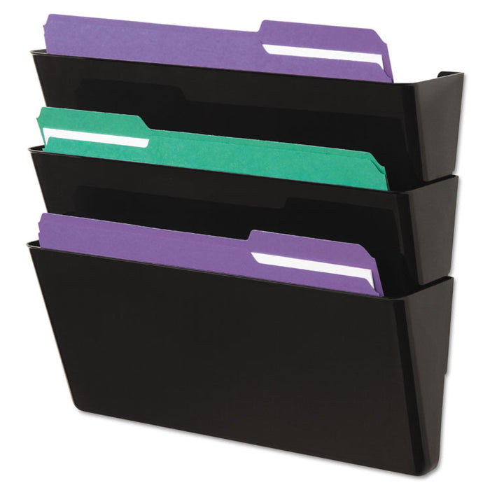 Wall File Pockets, 3 Sections, Letter Size,13" x 4.13" x 14.5", Black, 3/Pack