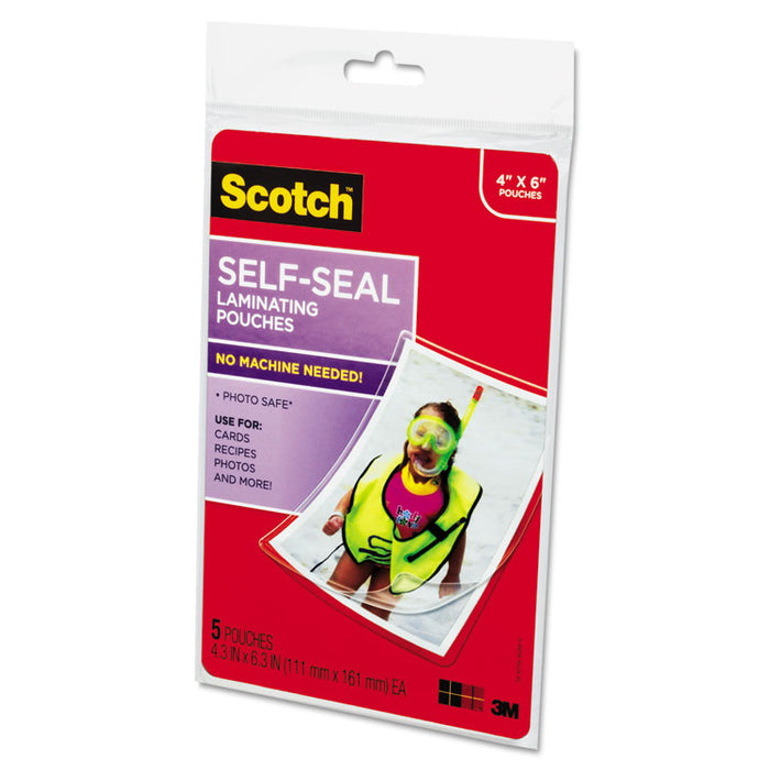 Self-Sealing Laminating Pouches, 9.5 mil, 4.38" x 6.38", Gloss Clear, 5/Pack