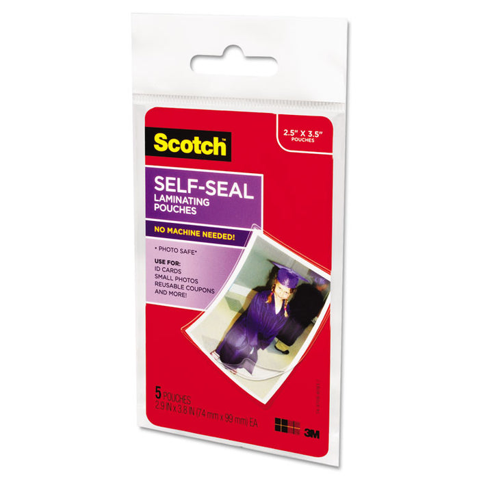 Self-Sealing Laminating Pouches, 9.5 mil, 2.81" x 3.75", Gloss Clear, 5/Pack