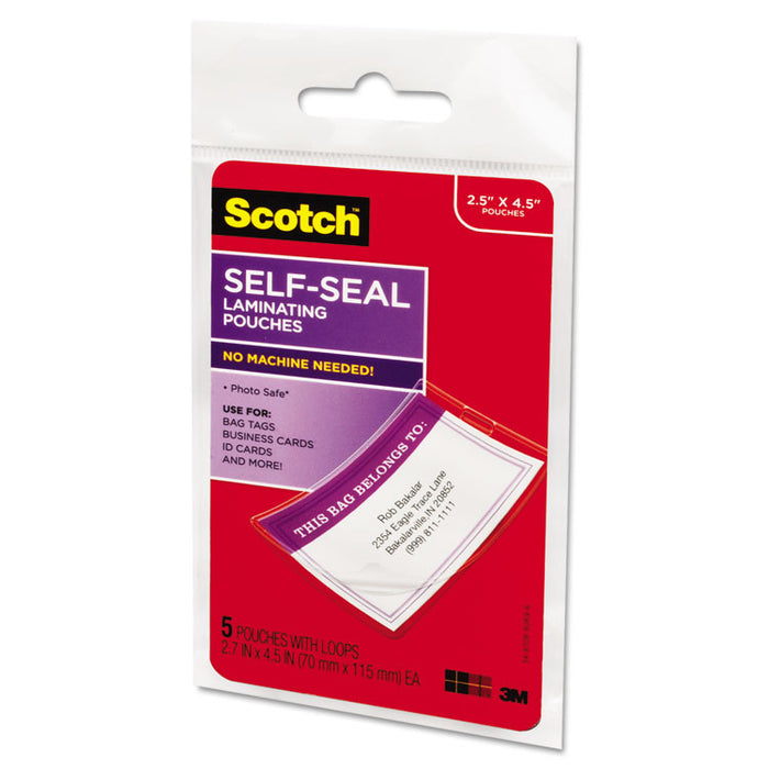 Self-Sealing Laminating Pouches, 12.5 mil, 2.81" x 4.5", Gloss Clear, 5/Pack