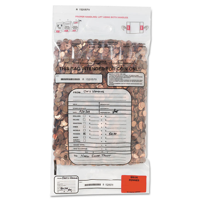 Double Handle Coin Tote, 55 lb. Cap, 12 1/2 x 23 1/2, Clear, 100 Bags/Box