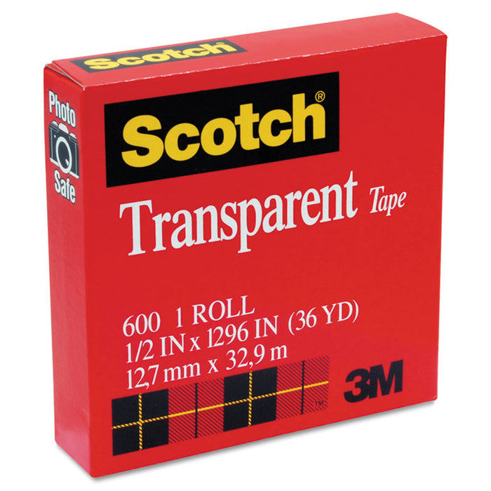 Transparent Tape, 1" Core, 0.5" x 36 yds, Transparent