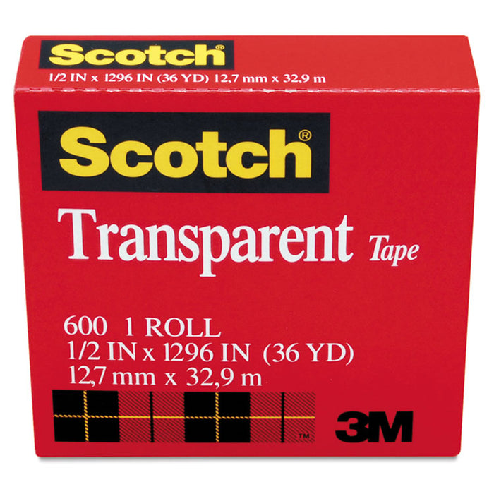 Transparent Tape, 1" Core, 0.5" x 36 yds, Transparent
