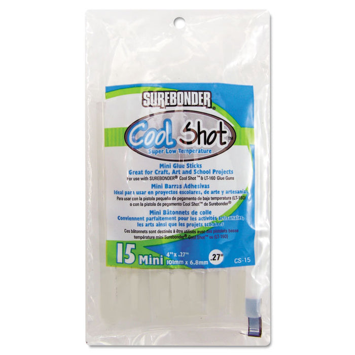CoolShot Low Temp Glue Sticks, 0.27" x 4", Dries Clear, 15/Pack
