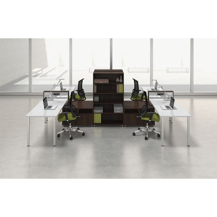 e5 Two-Person Workstation with Beltway, 123.5w x 73d x 29.5h, White/Walnut