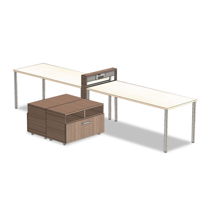 e5 2-Person Workstation with Beltway, 123.5w x 73d x 29.5h, Summer Suede/Cocoa