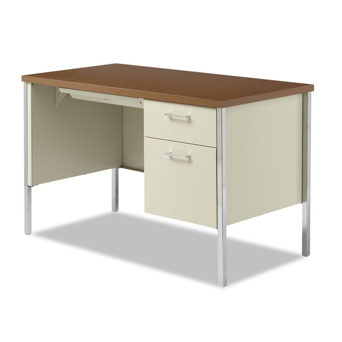 Single Pedestal Steel Desk, 45.25" x 24" x 29.5", Cherry/Putty