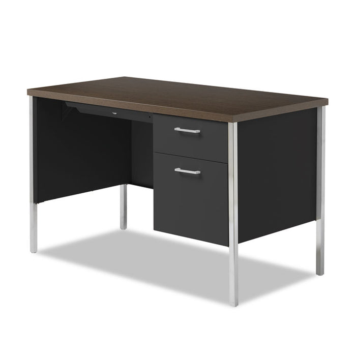 Single Pedestal Steel Desk, 45.25" x 24" x 29.5", Mocha/Black