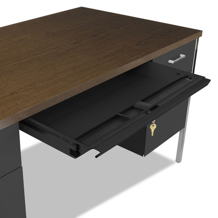 Double Pedestal Steel Desk, 60" x 30" x 29.5", Mocha/Black