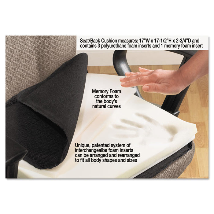 Deluxe Seat/Back Cushion with Memory Foam, 17w x 2.75d x 17.5h, Black