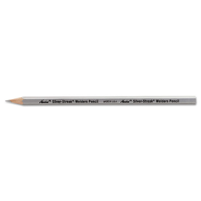 Silver-Streak Welder's Pencil, Silver Lead/Barrel, Dozen