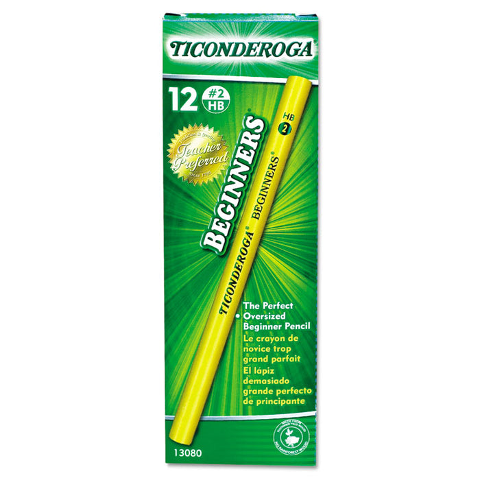 Ticonderoga Beginners Woodcase Pencil with Microban Protection, HB (#2), Black Lead, Yellow Barrel, Dozen