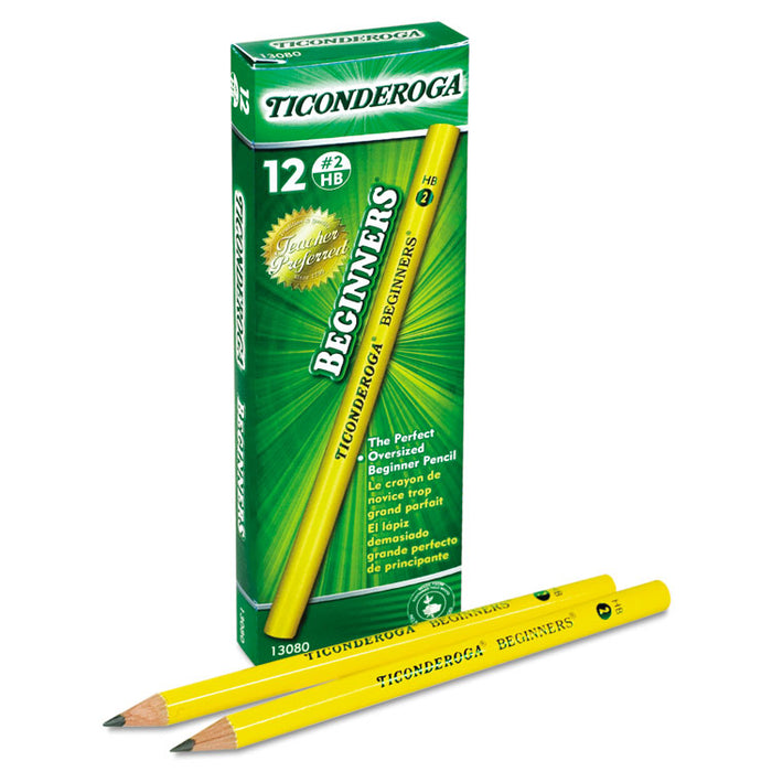 Ticonderoga Beginners Woodcase Pencil with Microban Protection, HB (#2), Black Lead, Yellow Barrel, Dozen