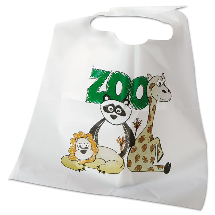 Disposable Child-Size Poly Bibs, Zoo/Farm Pattern, Children's, 250/Carton
