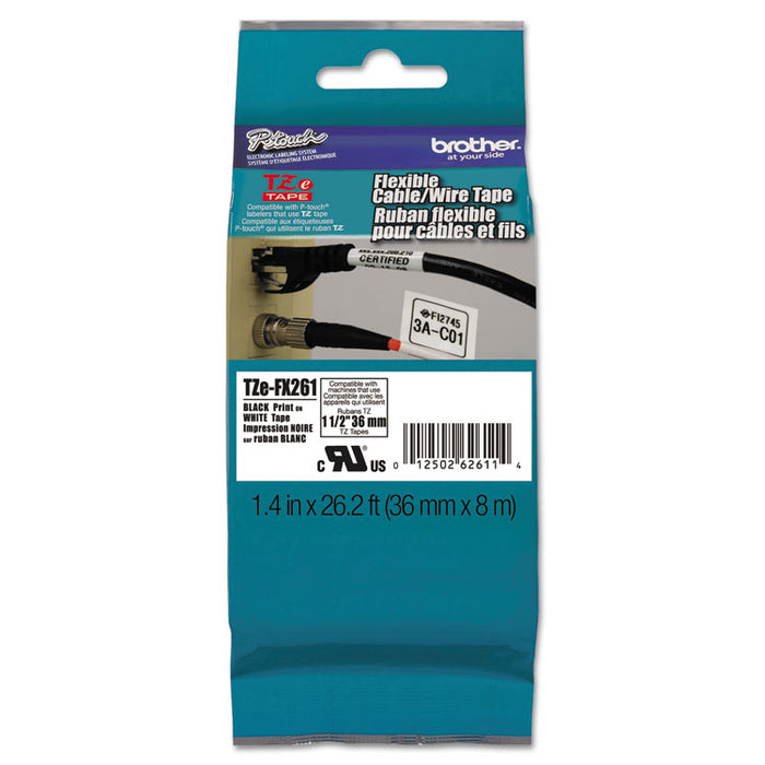 Flexible Tape Cartridge for P-Touch Labelers, 1.4" x 26.2 ft, Black on White