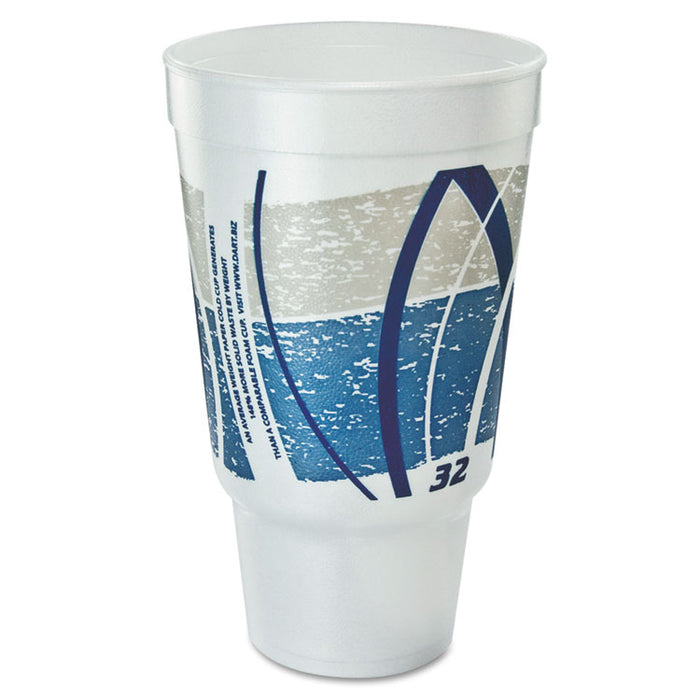 Impulse Hot/Cold Foam Drinking Cup, 32 oz, Flush Fill, Pedestal Base, White/Blue/Gray, 16/Bag, 25 Bags/Carton