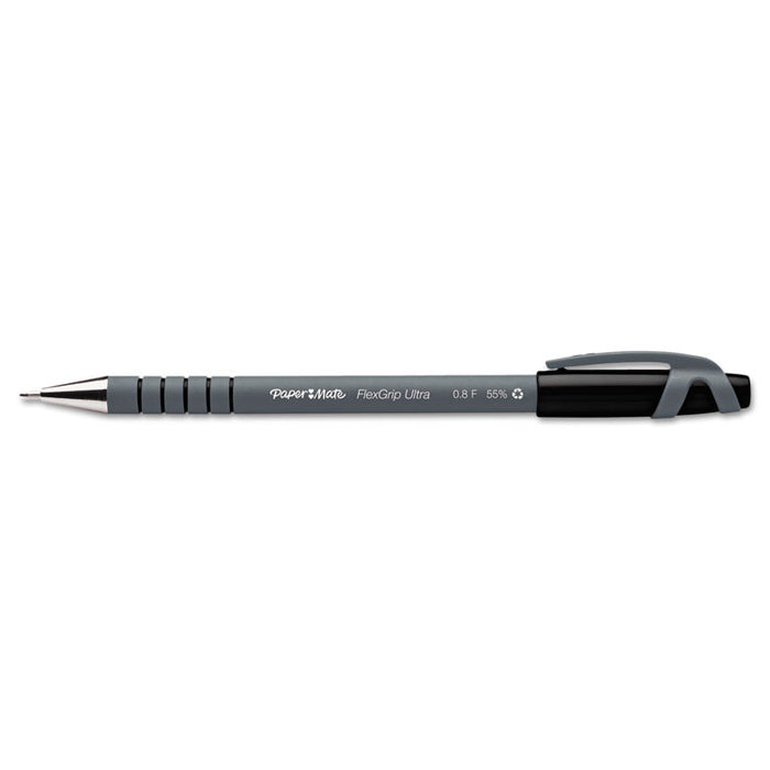 FlexGrip Ultra Ballpoint Pen, Stick, Fine 0.8 mm, Black Ink, Gray Barrel, Dozen