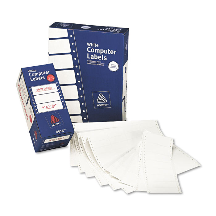 Dot Matrix Printer Mailing Labels, Pin-Fed Printers, 0.94 x 3.5, White, 5,000/Box