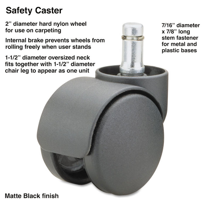Safety Casters,Oversize Neck, Nylon, B Stem, 110 lbs/Caster, 5/Set