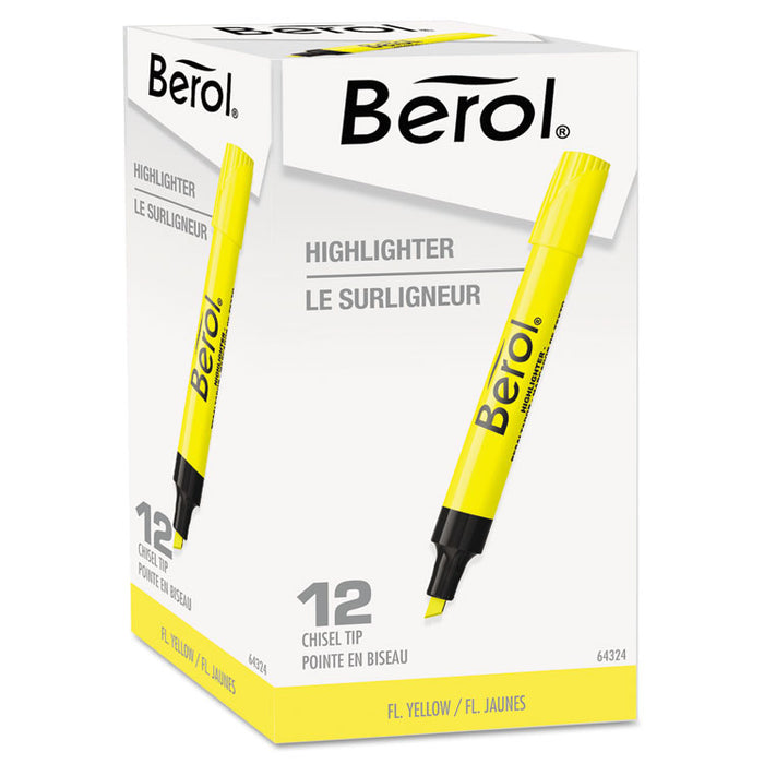 4009 Chisel Tip Highlighter, Fluorescent Yellow Ink, Chisel Tip, Yellow/Black Barrel, Dozen
