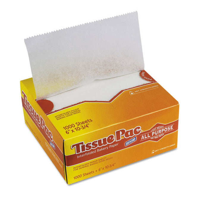 Tissue-Pac Lightweight Dry Waxed Interfolding Tissue, 6x10 3/4, White, 1000/Pack