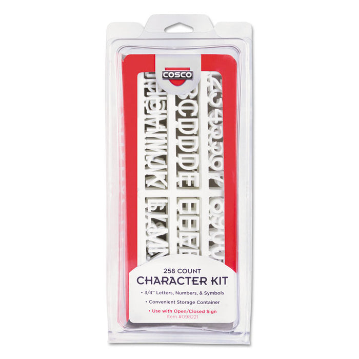 Character Kit, Letters, Numbers, Symbols, Helvetica, White, 0.75"h, 258 Pieces