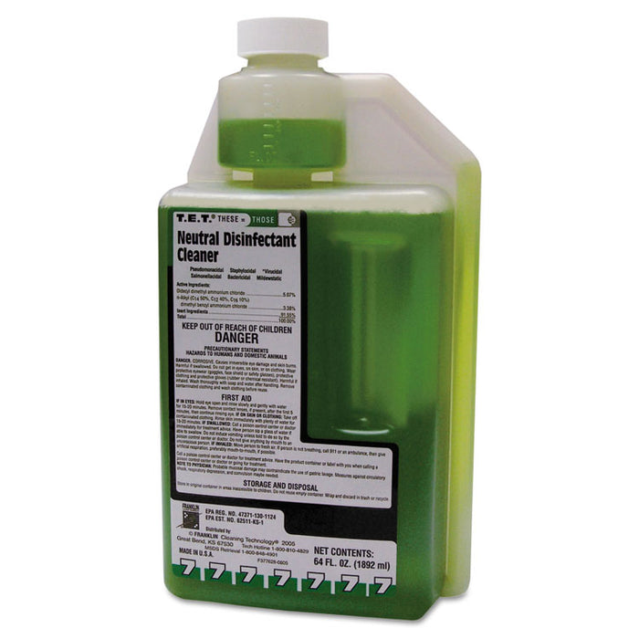 T.E.T. Neutral Disinfectant Cleaner, Apple Scent, Liquid, 2 qt. Bottle, 4/Carton