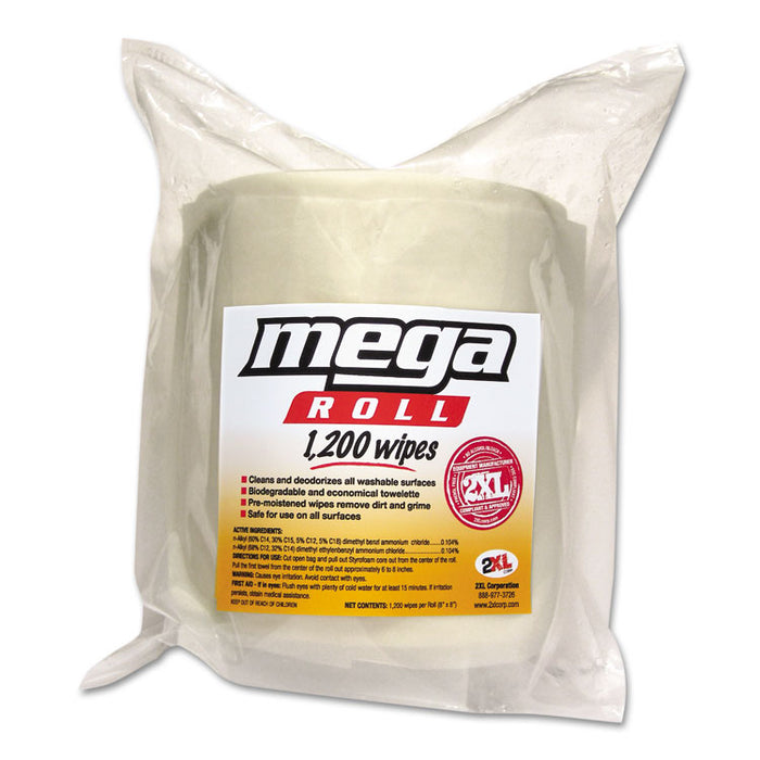 Gym Wipes Mega Roll Refill, 8 x 8, White, 1,200/Roll, 2 Rolls/Carton