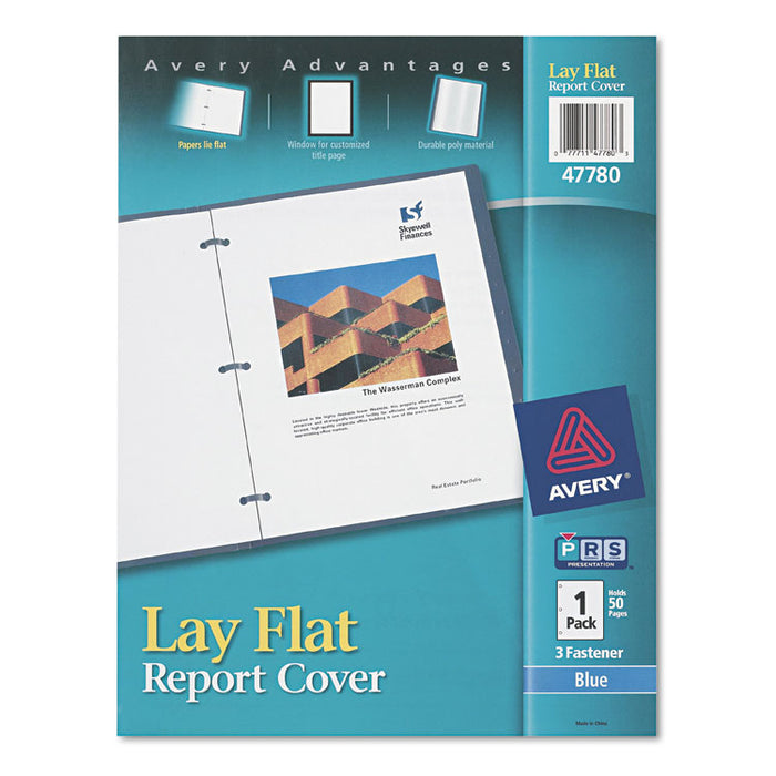 Lay Flat View Report Cover, Flexible Fastener, 0.5" Capacity, 8.5 x 11, Clear/Blue