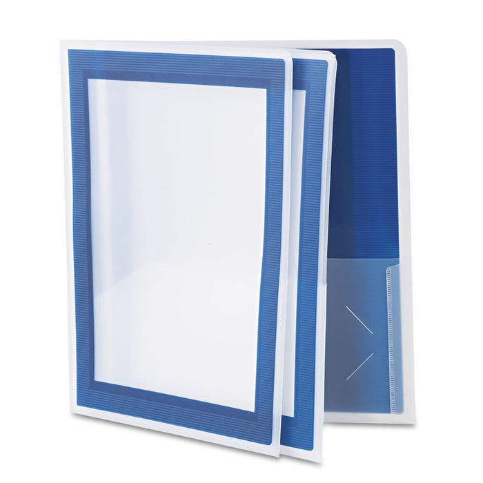 Flexi-View Two-Pocket Polypropylene Folder, Translucent/Navy, 2/Pack