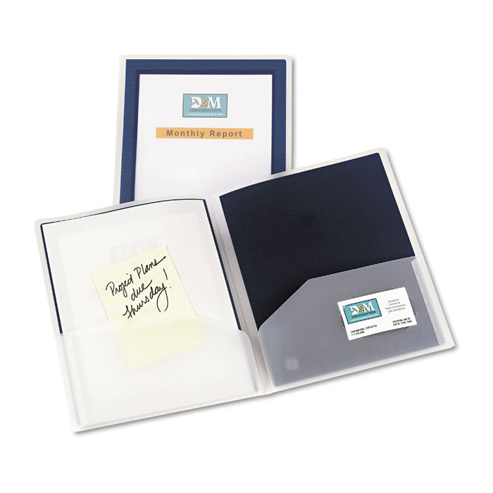Flexi-View Two-Pocket Polypropylene Folder, Translucent/Navy, 2/Pack