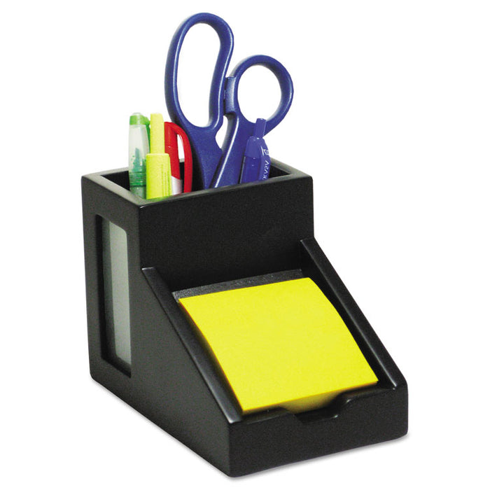 Midnight Black Collection Pencil Cup with Note Holder, 4 x 6 3/10 x 4 1/2, Wood