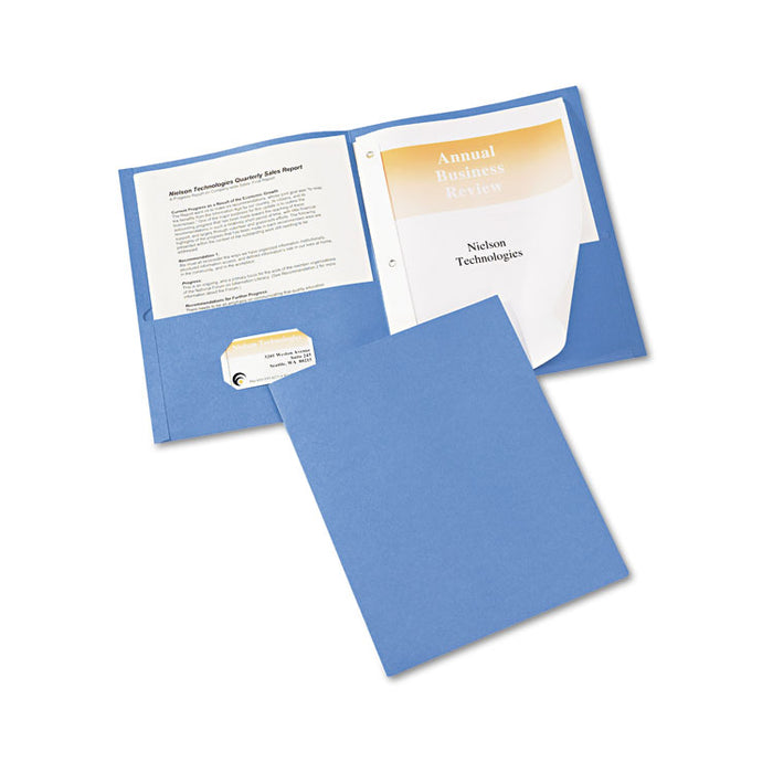 Two-Pocket Folder, Prong Fastener, 0.5" Capacity, 11 x 8.5, Light Blue, 25/Box