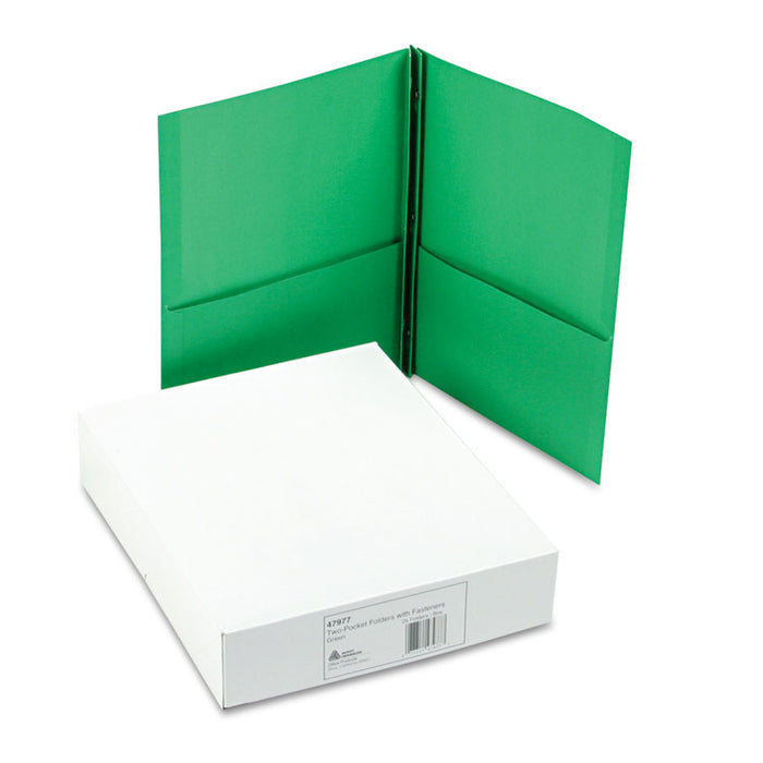 Two-Pocket Folder, Prong Fastener, 0.5" Capacity, 11 x 8.5, Green, 25/Box