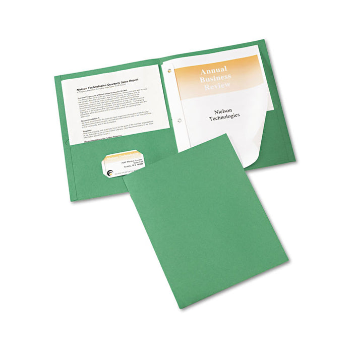 Two-Pocket Folder, Prong Fastener, 0.5" Capacity, 11 x 8.5, Green, 25/Box