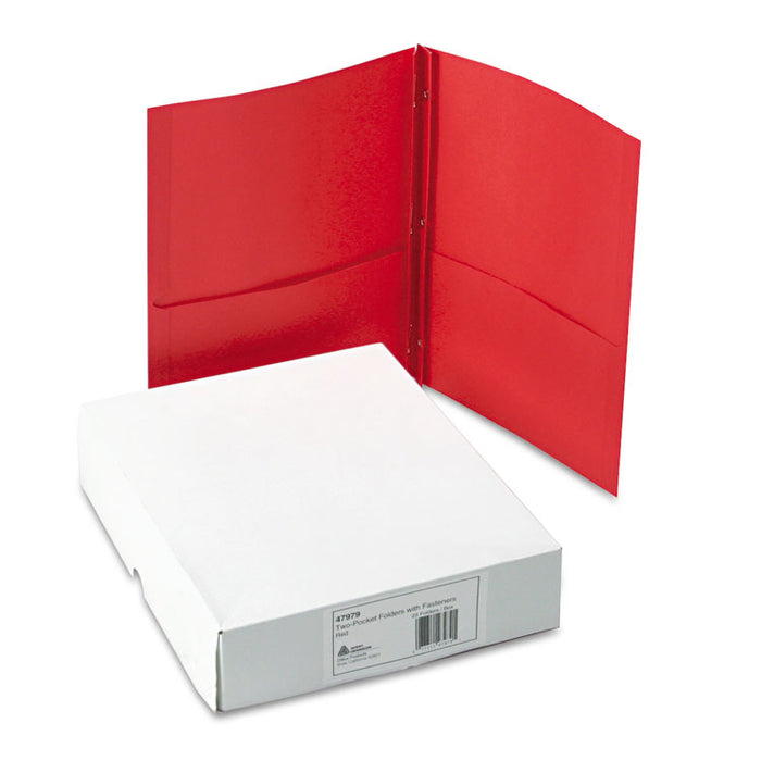 Two-Pocket Folder, Prong Fastener, 0.5" Capacity, 11 x 8.5, Red, 25/Box