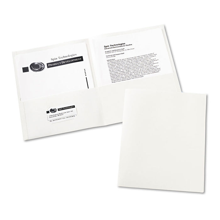 Two-Pocket Folder, 40-Sheet Capacity, 11 x 8.5, White, 25/Box