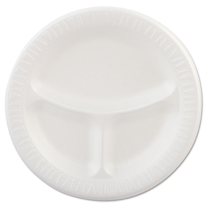 Laminated Foam Plates, 9" dia, White, Round, 3 Compartments, 125/Pk, 4 Pks/Ct