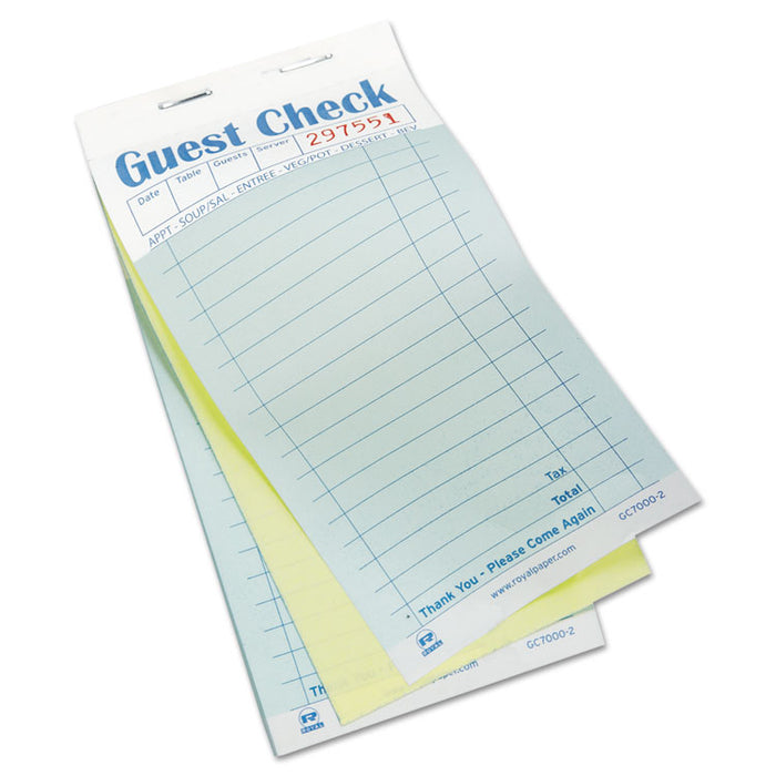 Guest Check Book, Two-Part Carbonless, 3.6 x 6.7, 1/Page, 50/Book, 50 Books/Carton