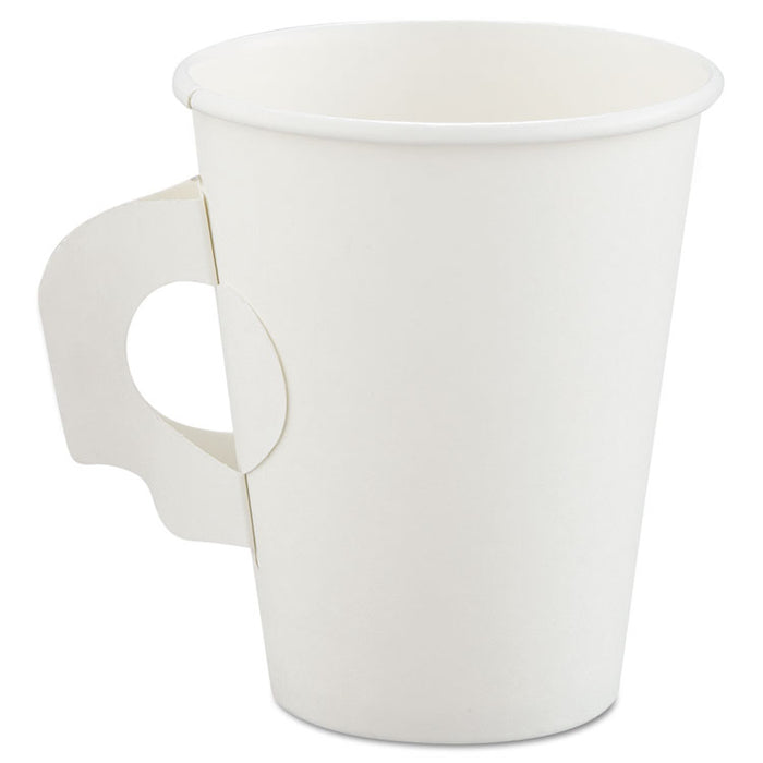 Polycoated Hot Paper Cups with Handles, 8 oz, White