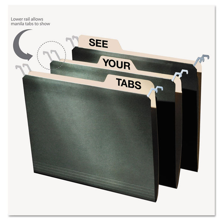 Hanging File Folders with Innovative Top Rail, Letter Size, 1/4-Cut Tab, Standard Green, 20/Pack