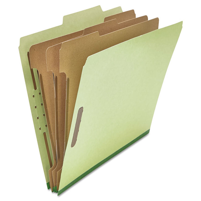 Eight-Section Pressboard Classification Folders, 3 Dividers, Letter Size, Green, 10/Box