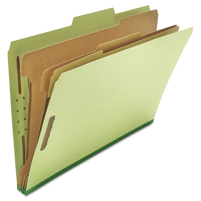 Eight-Section Pressboard Classification Folders, 3 Dividers, Legal Size, Green, 10/Box
