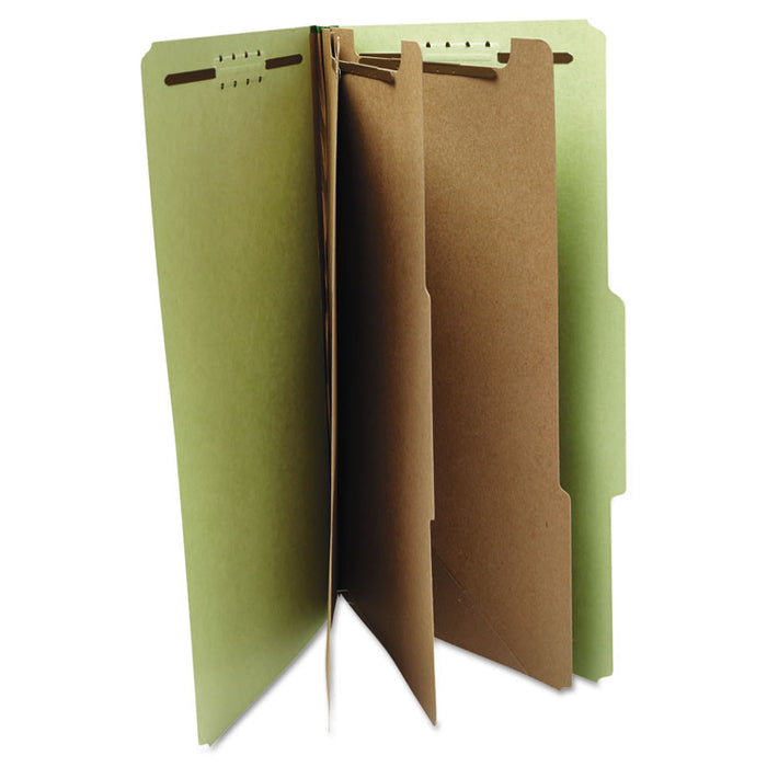 Eight-Section Pressboard Classification Folders, 3 Dividers, Legal Size, Green, 10/Box