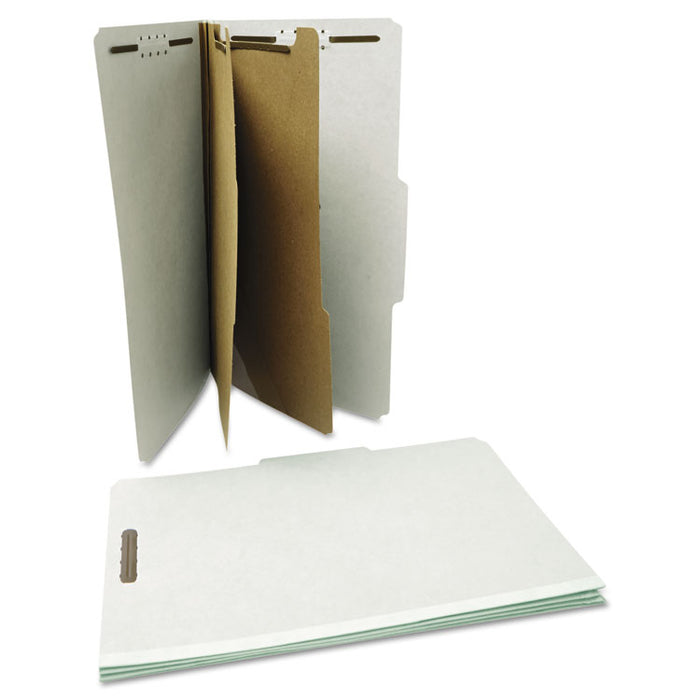 Six--Section Pressboard Classification Folders, 2 Dividers, Legal Size, Gray, 10/Box