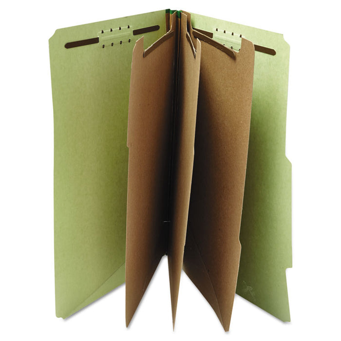 Eight-Section Pressboard Classification Folders, 3 Dividers, Letter Size, Green, 10/Box